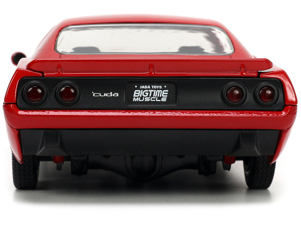 1973 Plymouth Barracuda Red with Black Stripes "Bigtime Muscle" Series 1/24 Diecast Model Car by Jada-4