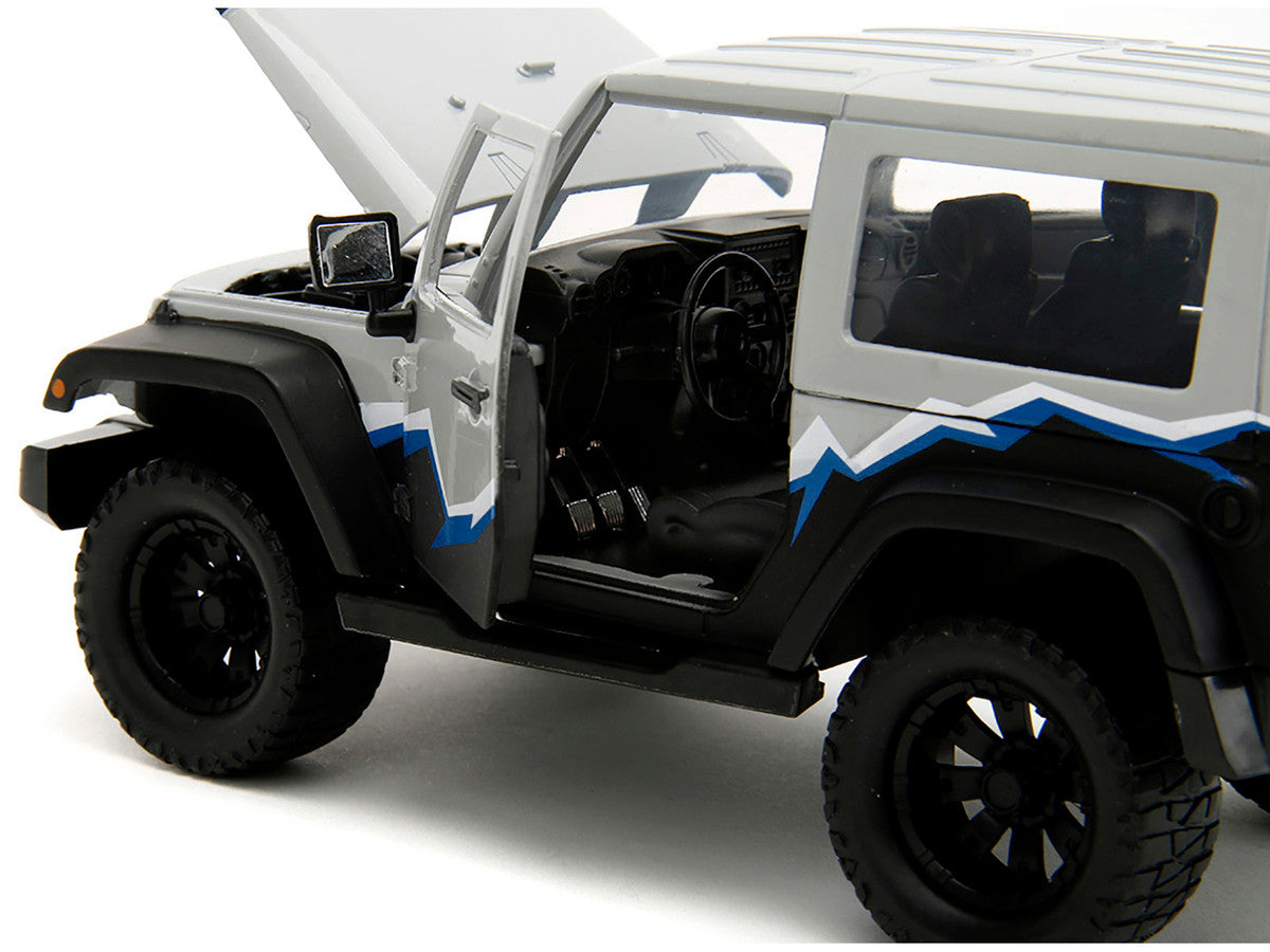 2007 Jeep Wrangler Gray and Black with Blue and White Stripes with Extra Wheels "Just Trucks" Series 1/24 Diecast Model Car by Jada-2