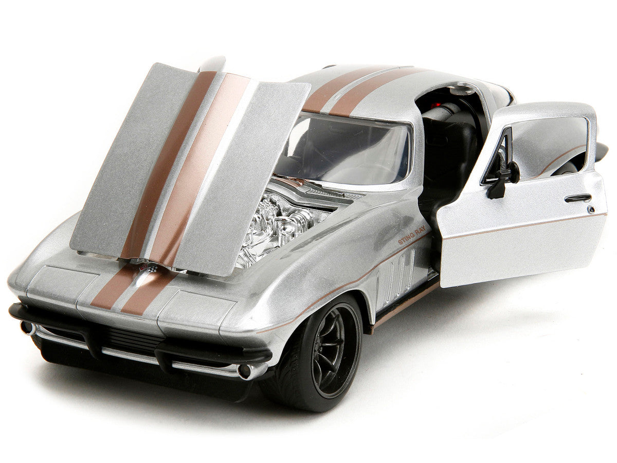1966 Chevrolet Corvette Silver Metallic with Bronze Stripes "Bigtime Muscle" Series 1/24 Diecast Model Car by Jada-1