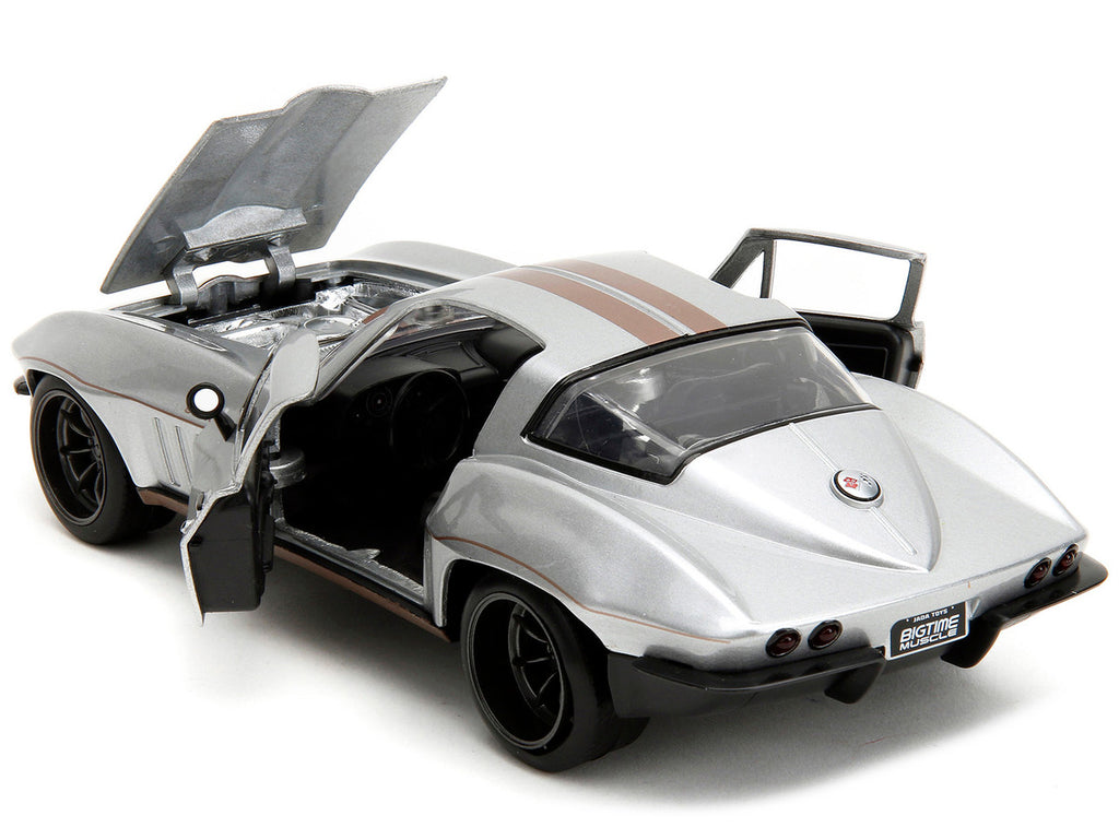1966 Chevrolet Corvette Silver Metallic with Bronze Stripes "Bigtime Muscle" Series 1/24 Diecast Model Car by Jada-3
