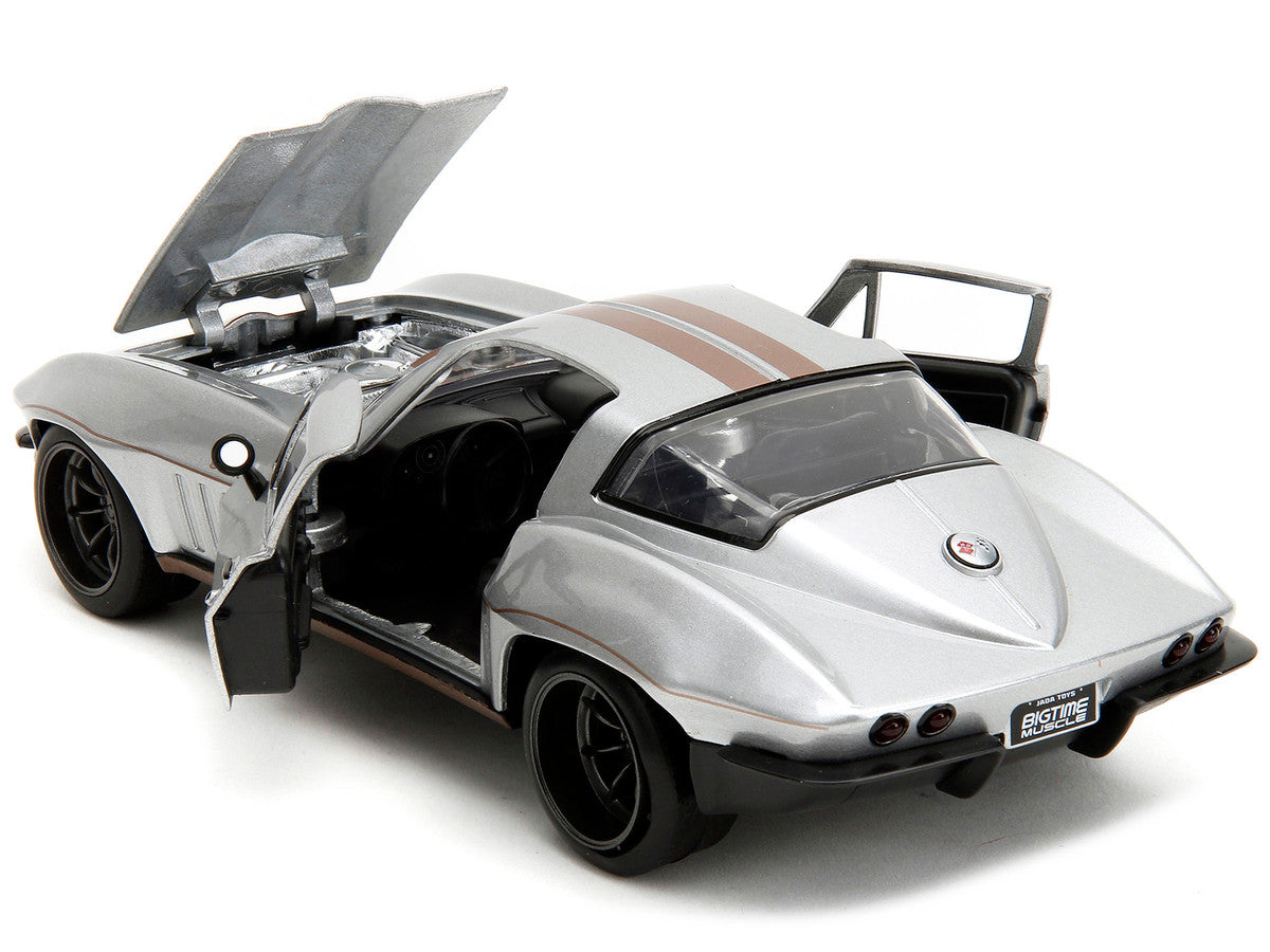 1966 Chevrolet Corvette Silver Metallic with Bronze Stripes "Bigtime Muscle" Series 1/24 Diecast Model Car by Jada-3
