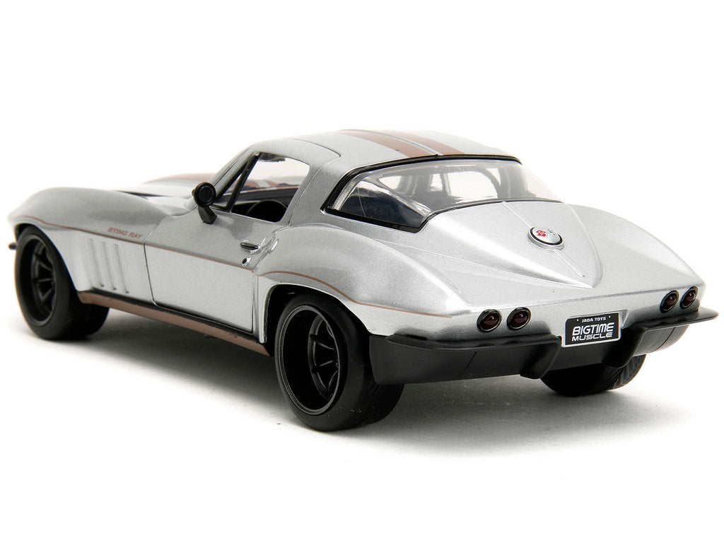 1966 Chevrolet Corvette Silver Metallic with Bronze Stripes "Bigtime Muscle" Series 1/24 Diecast Model Car by Jada-4