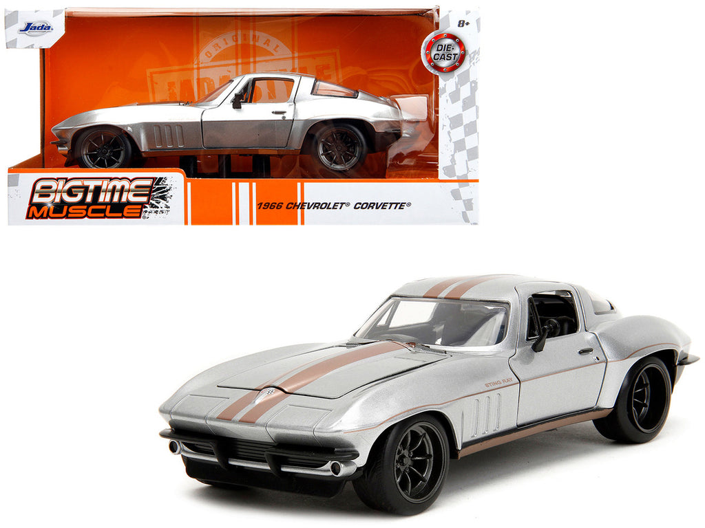 1966 Chevrolet Corvette Silver Metallic with Bronze Stripes "Bigtime Muscle" Series 1/24 Diecast Model Car by Jada-0