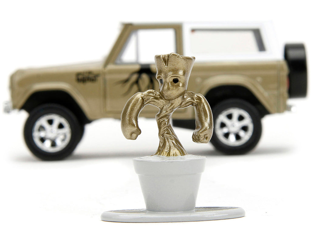 1973 Ford Bronco Gold Metallic with White Top and Groot Diecast Figure "Guardians of the Galaxy" "Marvel" Series 1/32 Diecast Model Car by Jada-4