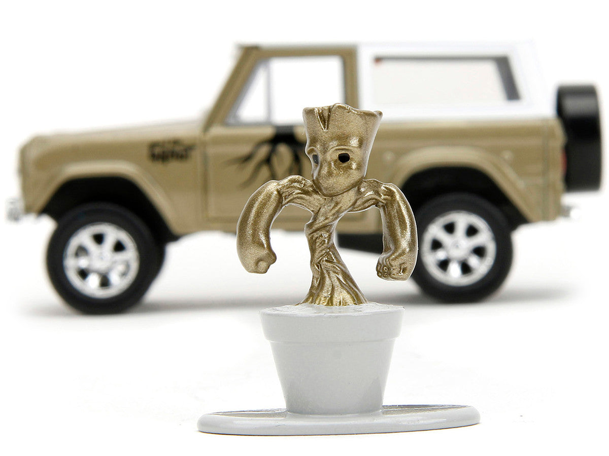 1973 Ford Bronco Gold Metallic with White Top and Groot Diecast Figure "Guardians of the Galaxy" "Marvel" Series 1/32 Diecast Model Car by Jada-4