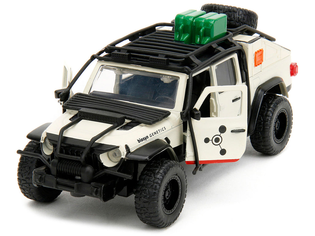 Jeep Gladiator Pickup Truck with Equipment Shell Beige with Graphics "Biosyn Genetics" "Jurassic World Dominion" (2022) Movie "Hollywood Rides" Series 1/32 Diecast Model Car by Jada-1