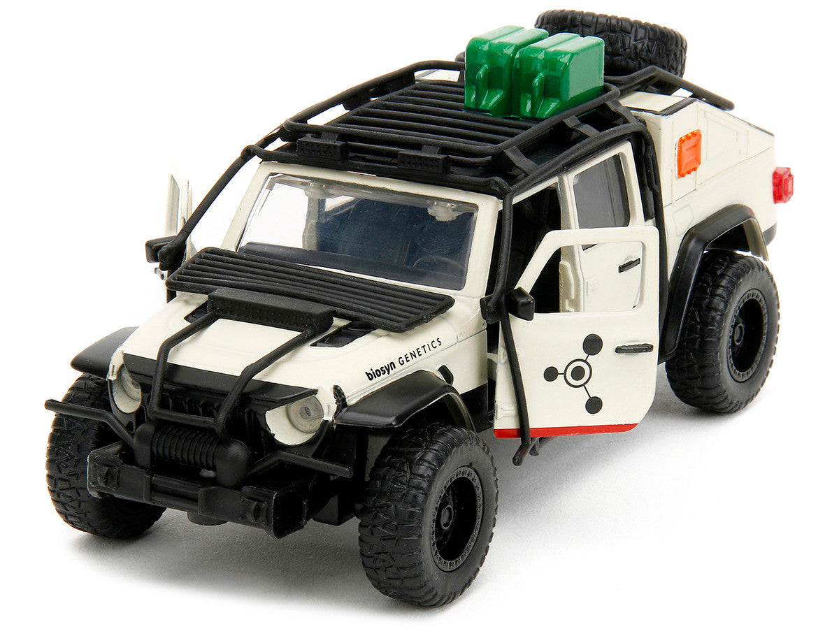 Jeep Gladiator Pickup Truck with Equipment Shell Beige with Graphics "Biosyn Genetics" "Jurassic World Dominion" (2022) Movie "Hollywood Rides" Series 1/32 Diecast Model Car by Jada-1