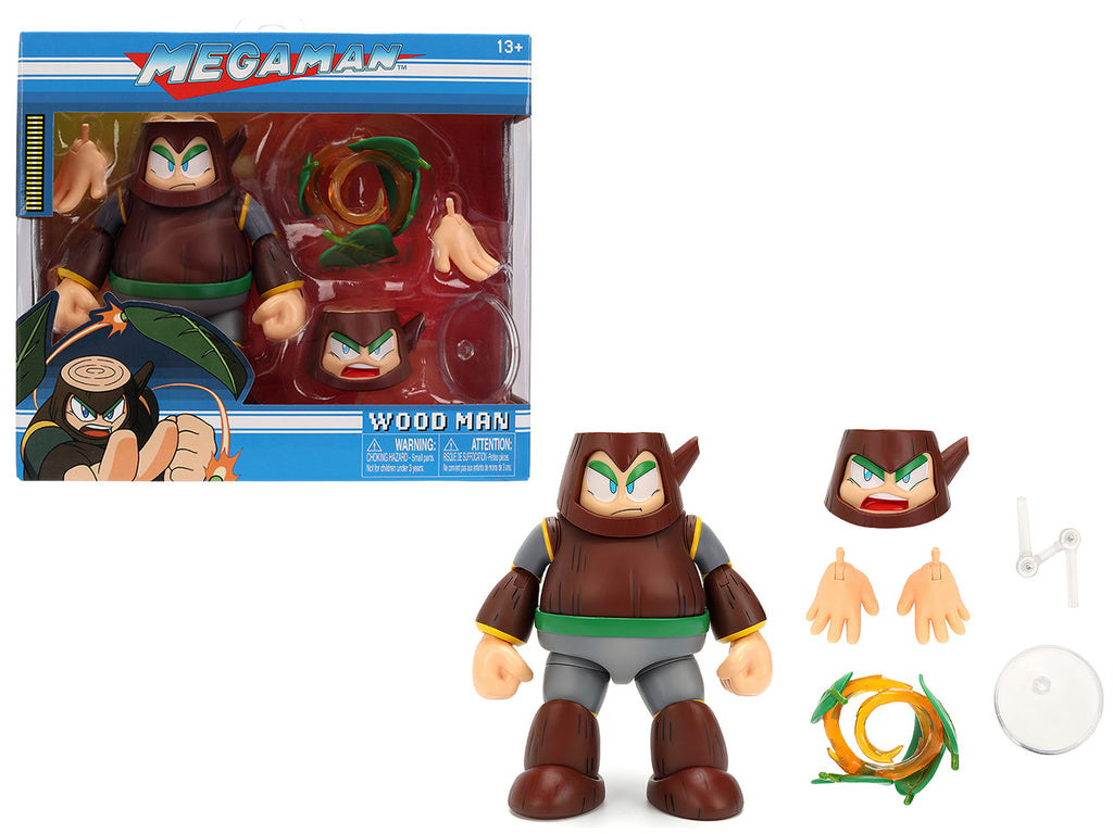 Wood Man 5" Moveable Figure (Deluxe Version) with Accessories and Alternate Head and Hands "Mega Man" (1987) Video Game Model by Jada