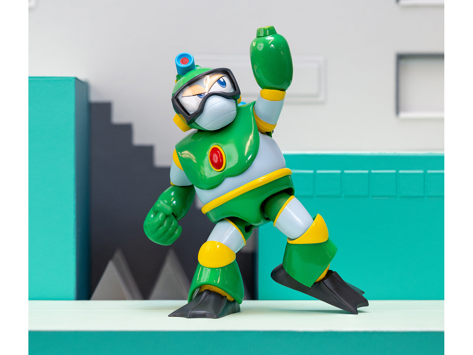 Bubble Man 5" Moveable Figure (Deluxe Version) with Accessories and Alternate Head and Hands "Mega Man" (1987) Video Game Model by Jada