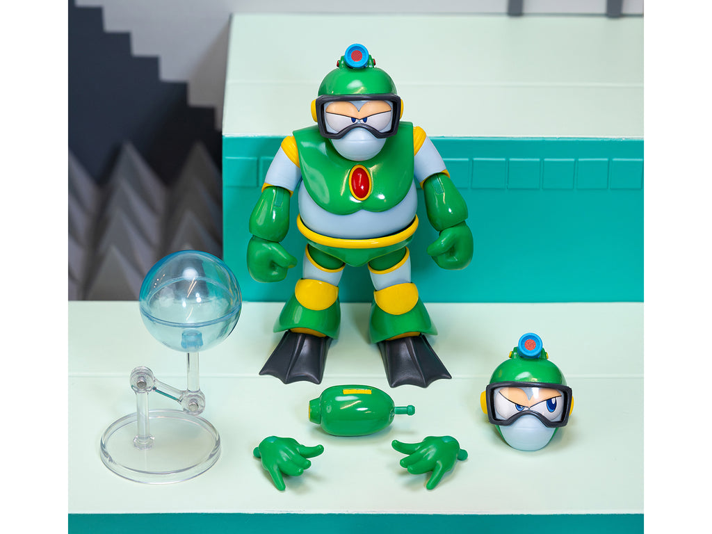 Bubble Man 5" Moveable Figure (Deluxe Version) with Accessories and Alternate Head and Hands "Mega Man" (1987) Video Game Model by Jada