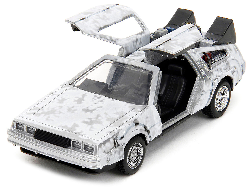 DMC DeLorean Time Machine Brushed Metal (Frost Version) "Back to the Future" (1985) Movie "Hollywood Rides" Series 1/32 Diecast Model Car by Jada-1