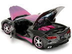 2020 Chevrolet Corvette Stingray Gray Metallic with Pink Carbon Hood and Top "Pink Slips" Series 1/24 Diecast Model Car by Jada-4