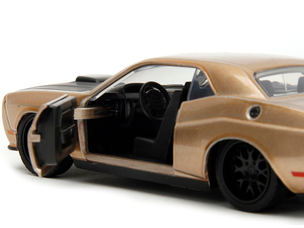2012 Dodge Challenger SRT8 Gold Metallic with Black Hood "Pink Slips" Series 1/32 Diecast Model Car by Jada-2