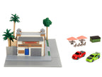 Toretto Cafe Diorama with Mitsubishi Eclipse Green and Ford F-150 SVT Lightning Red "Fast and Furious" "Nano Scene" Series Model by Jada-1