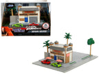 Toretto Cafe Diorama with Mitsubishi Eclipse Green and Ford F-150 SVT Lightning Red "Fast and Furious" "Nano Scene" Series Model by Jada-0