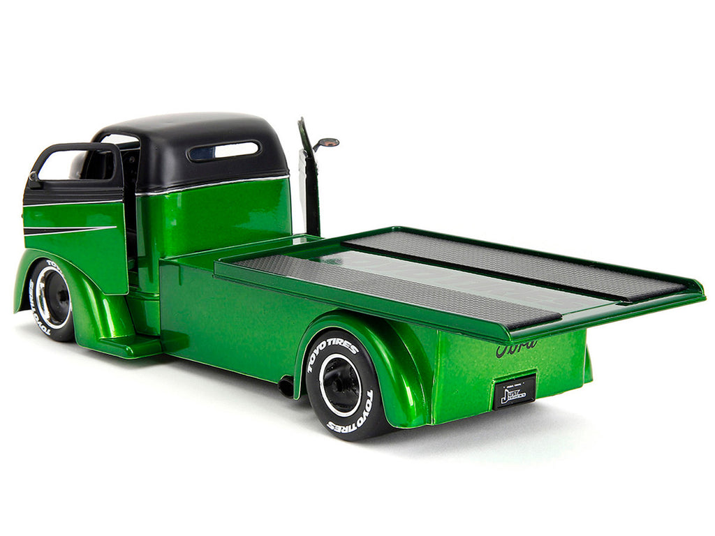 1947 Ford COE Flatbed Truck Green Metallic and Matt Black "Toyo Tires" with Extra Wheels "Just Trucks" Series 1/24 Diecast Model Car by Jada-1