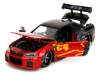 2002 Nissan Skyline GT-R (R34) RHD (Right Hand Drive) Red Metallic and Black "Godzilla vs. Destoroyah" (1995) Movie "Hollywood Rides" Series 1/24 Diecast Model Car by Jada-1