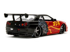 2002 Nissan Skyline GT-R (R34) RHD (Right Hand Drive) Red Metallic and Black "Godzilla vs. Destoroyah" (1995) Movie "Hollywood Rides" Series 1/24 Diecast Model Car by Jada-2