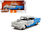 1955 Chevrolet Bel Air "Ghost Gas - Mike's Speed Equip" Light Gray and Blue "Bigtime Muscle" Series 1/24 Diecast Model Car by Jada-4