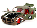 1972 Pontiac Firebird #9 Green Camouflage Flames with Graphics and Red Interior "Bigtime Muscle" Series 1/24 Diecast Model Car by Jada-3