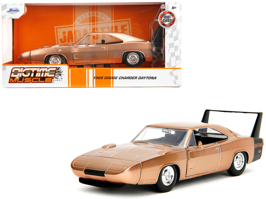 1969 Dodge Charger Daytona Bronze Metallic with Black Tail Stripe "Bigtime Muscle" Series 1/24 Diecast Model Car by Jada-4