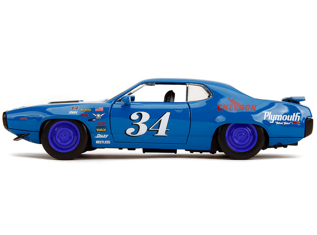 1972 Plymouth GTX #34 Blue with Graphics "Bigtime Muscle" Series 1/24 Diecast Model Car by Jada-1