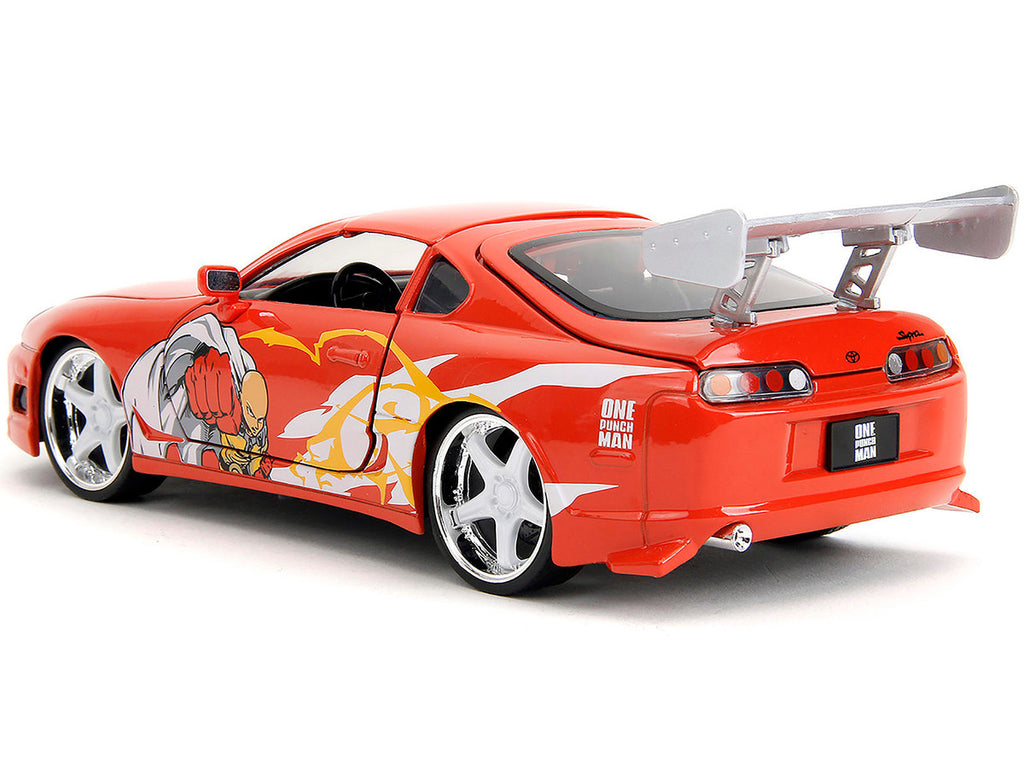 1995 Toyota Supra Red with Graphics and Saitama Diecast Figure "One Punch Man" (2015-2019) TV Series 1/24 Diecast Model by Jada-3