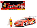 1995 Toyota Supra Red with Graphics and Saitama Diecast Figure "One Punch Man" (2015-2019) TV Series 1/24 Diecast Model by Jada-0