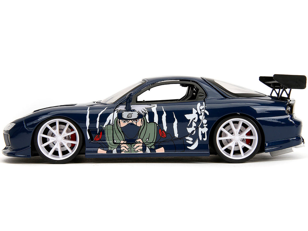 1993 Mazda RX-7 Dark Blue with Graphics and Kakashi Hatake Diecast Figure "Naruto Shippuden" (2009-2017) TV Series "Anime Hollywood Rides" Series 1/24 Diecast Model Car by Jada-2