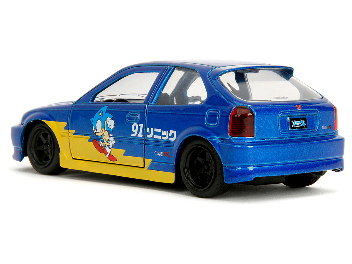 1997 Honda Civic Type R Blue Metallic with Graphics "Sonic the Hedgehog" (1991) Video Game "Hollywood Rides" Series 1/32 Diecast Model Car by Jada-1