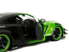 Nissan GT-R (R35) Liberty Walk Body Kit 2.0 RHD (Right Hand Drive) Green and Matt Black "Pink Slips" Series 1/18 Diecast Model Car by Jada-1