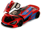 McLaren 720S Red and Blue with Black Top and Graphics and Spider-Man Diecast Figure "Marvel Spider-Man" "Hollywood Rides" Series 1/24 Diecast Model Car by Jada-1