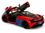 McLaren 720S Red and Blue with Black Top and Graphics and Spider-Man Diecast Figure "Marvel Spider-Man" "Hollywood Rides" Series 1/24 Diecast Model Car by Jada-2