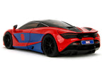 McLaren 720S Red and Blue with Black Top and Graphics and Spider-Man Diecast Figure "Marvel Spider-Man" "Hollywood Rides" Series 1/24 Diecast Model Car by Jada-0