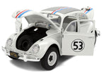 Volkswagen Beetle #53 "Herbie" White with Stripes "The Love Bug" (1968) Movie with Extra Wheels 1/24 Diecast Model Car by Jada-1