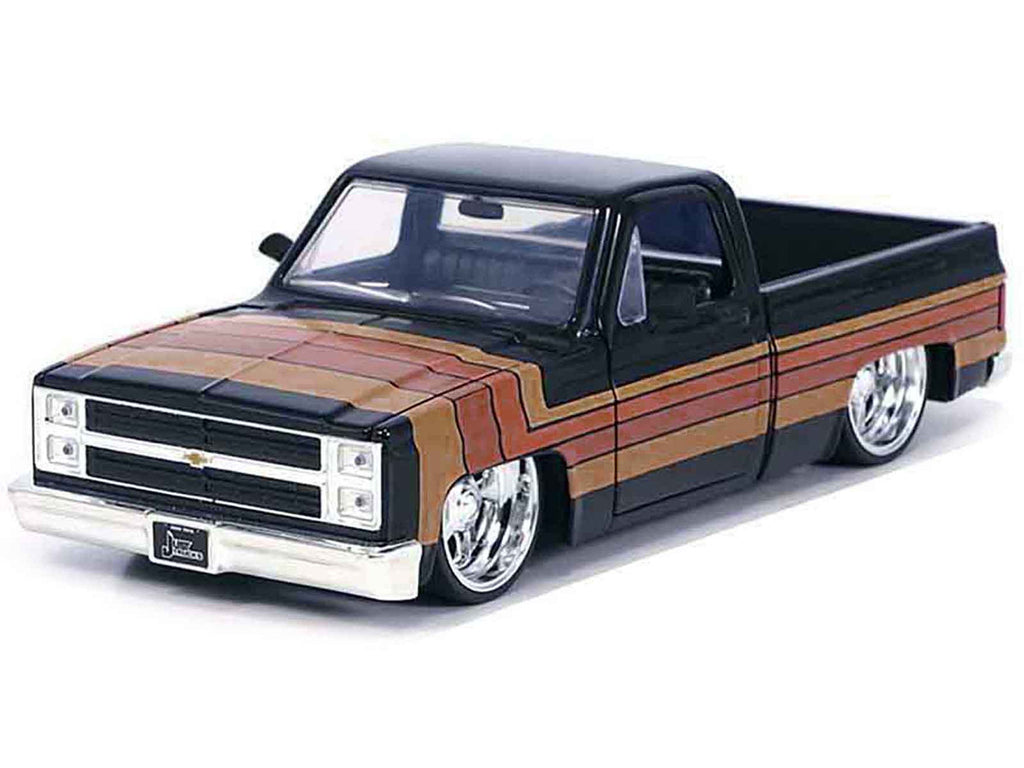 1985 Chevrolet C-10 Pickup Truck Black with Stripes and Paradox Wheels "Just Trucks" Series 1/24 Diecast Model Car by Jada-0