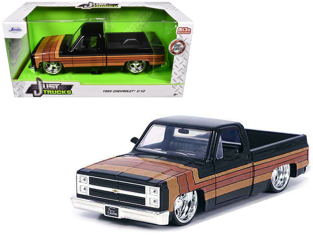 1985 Chevrolet C-10 Pickup Truck Black with Stripes and Paradox Wheels "Just Trucks" Series 1/24 Diecast Model Car by Jada-2