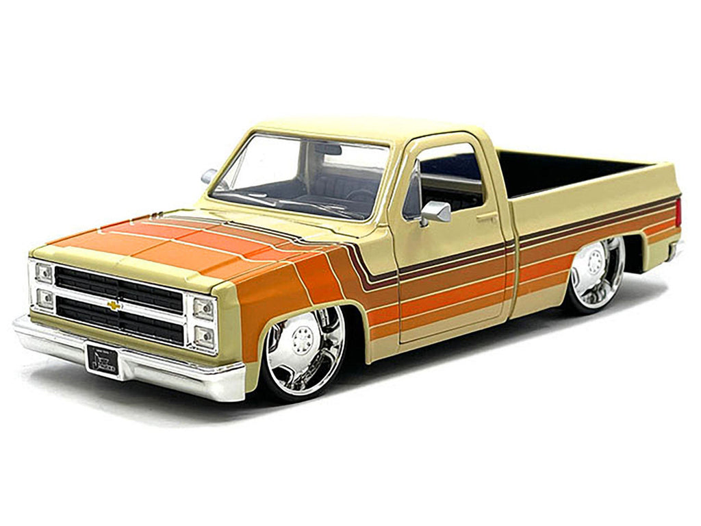 1985 Chevrolet C-10 Pickup Truck Beige with Stripes and Lowenhart Wheels "Just Trucks" Series 1/24 Diecast Model Car by Jada-0