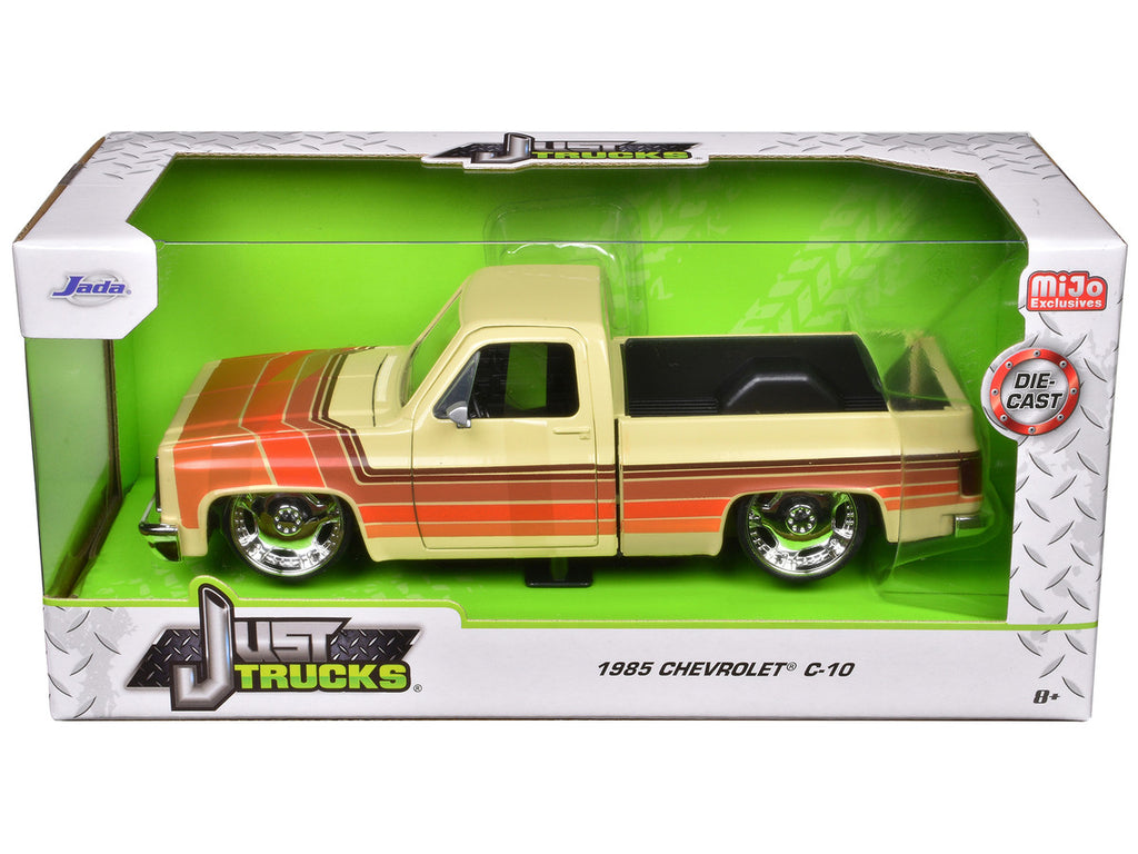 1985 Chevrolet C-10 Pickup Truck Beige with Stripes and Lowenhart Wheels "Just Trucks" Series 1/24 Diecast Model Car by Jada-1