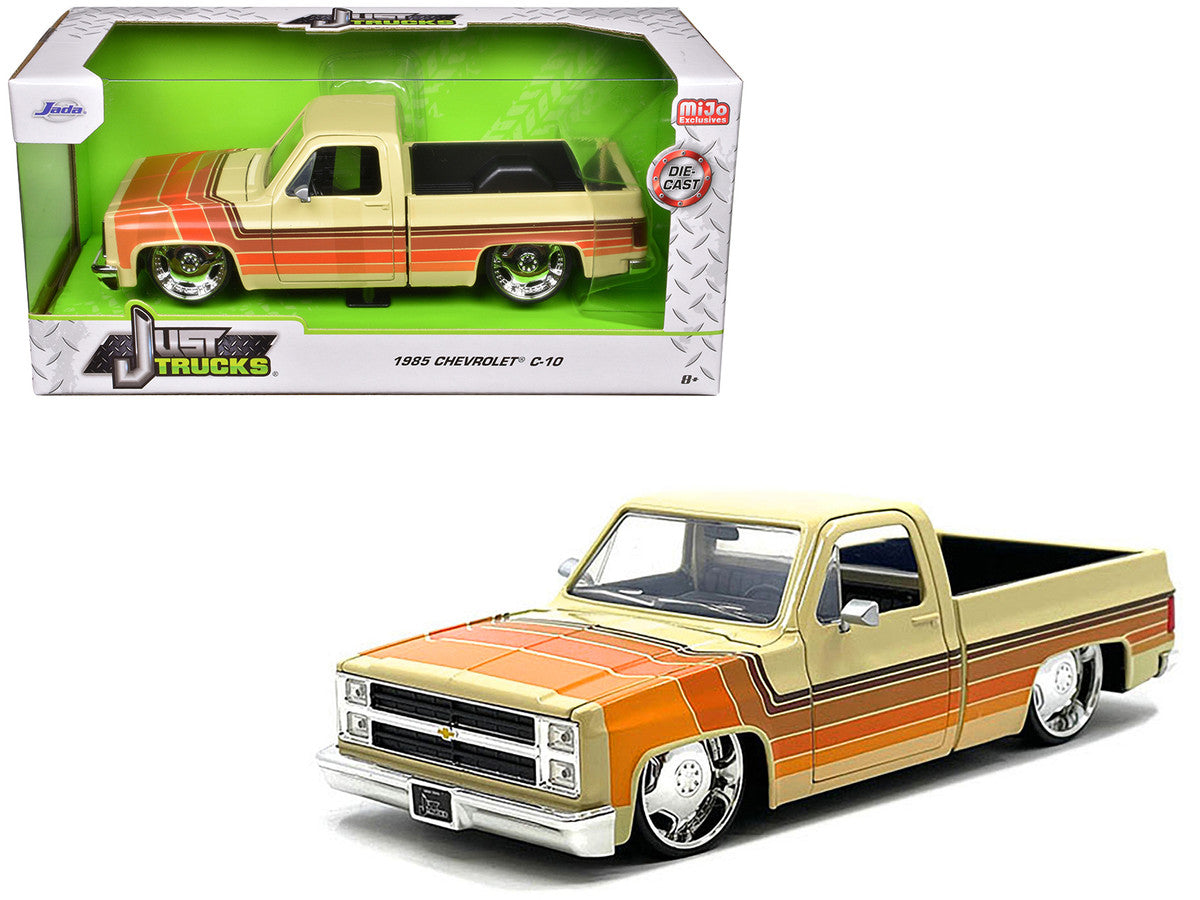 1985 Chevrolet C-10 Pickup Truck Beige with Stripes and Lowenhart Wheels "Just Trucks" Series 1/24 Diecast Model Car by Jada-2