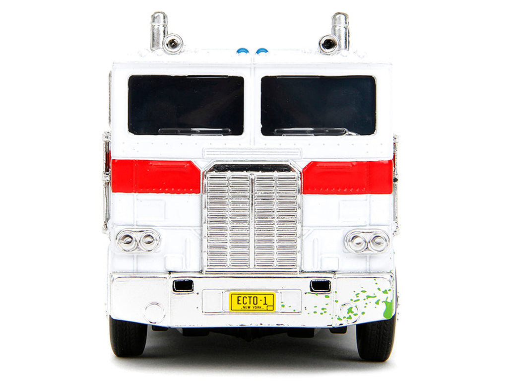 G1 Autobot Optimus Prime Truck White with Robot on Chassis from "Transformers" TV Series - "Ghostbusters" (1984) Movie Crossover "Hollywood Rides" Series Diecast Model by Jada-2