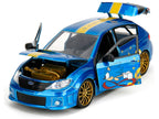 2012 Subaru Impreza WRX STI Blue Metallic with Graphics and Sonic The Hedgehog Diecast Figure "Sonic The Hedgehog" "Hollywood Rides" Series 1/24 Diecast Model Car by Jada-1