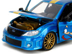 2012 Subaru Impreza WRX STI Blue Metallic with Graphics and Sonic The Hedgehog Diecast Figure "Sonic The Hedgehog" "Hollywood Rides" Series 1/24 Diecast Model Car by Jada-2