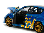 2012 Subaru Impreza WRX STI Blue Metallic with Graphics and Sonic The Hedgehog Diecast Figure "Sonic The Hedgehog" "Hollywood Rides" Series 1/24 Diecast Model Car by Jada-3