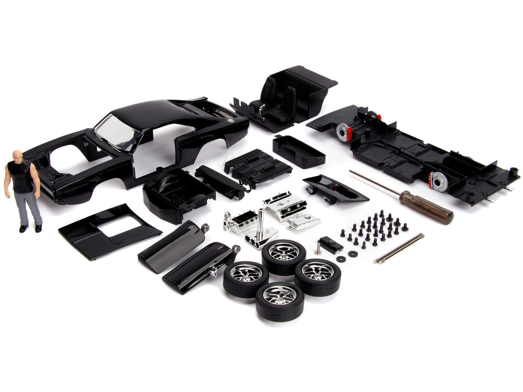 Model Kit Dodge Charger R/T Black and Dom Diecast Figure "Fast & Furious" Movie "Build N' Collect" Series 1/24 Diecast Model Car by Jada-2