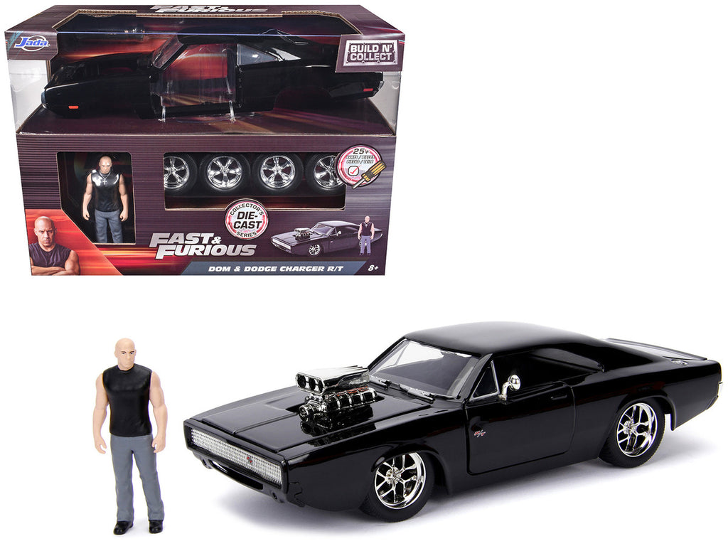 Model Kit Dodge Charger R/T Black and Dom Diecast Figure "Fast & Furious" Movie "Build N' Collect" Series 1/24 Diecast Model Car by Jada-4