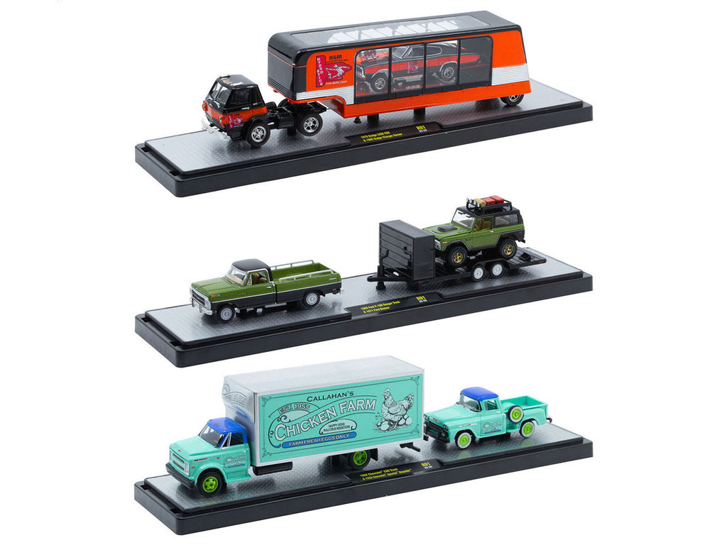 Auto Haulers Set of 3 Trucks Release 91 Limited Edition to 8000 pieces Worldwide 1/64 Diecast Model Cars by M2 Machines-1