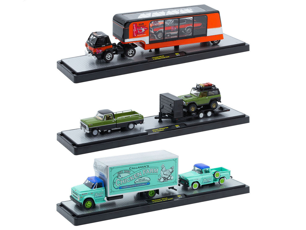 Auto Haulers Set of 3 Trucks Release 91 Limited Edition to 8000 pieces Worldwide 1/64 Diecast Model Cars by M2 Machines-1