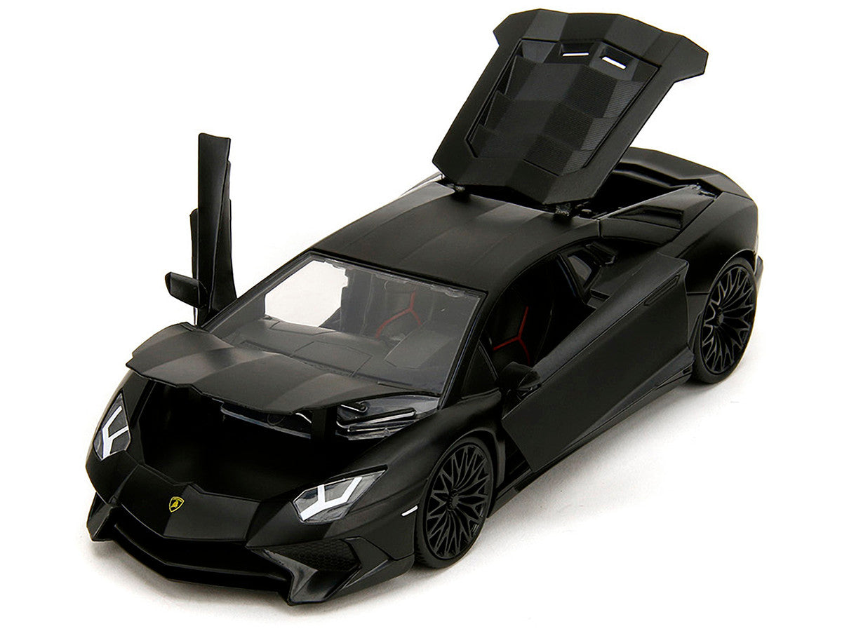 Shaw's Lamborghini Aventador Matt Black "Furious 7" (2015) Movie "Fast & Furious" Series 1/24 Diecast Model Car by Jada-2