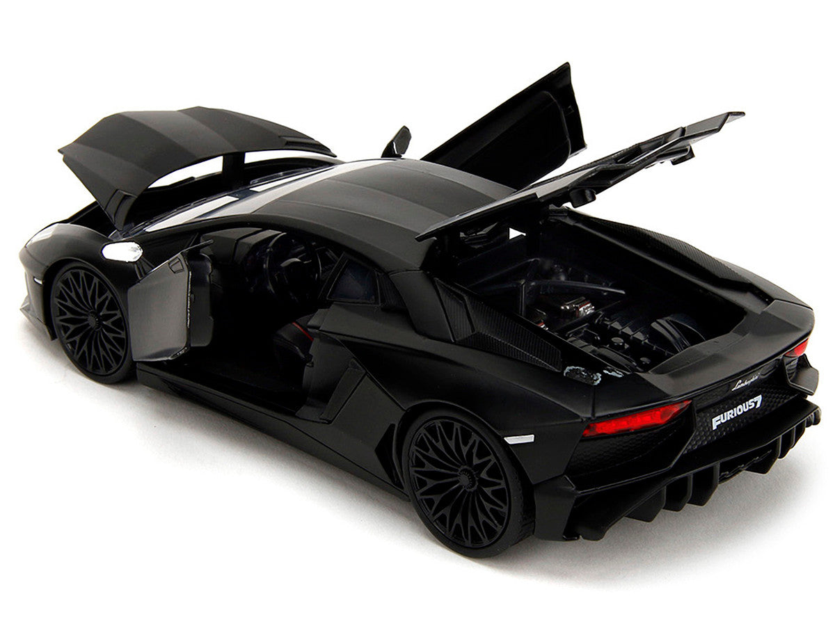 Shaw's Lamborghini Aventador Matt Black "Furious 7" (2015) Movie "Fast & Furious" Series 1/24 Diecast Model Car by Jada-3